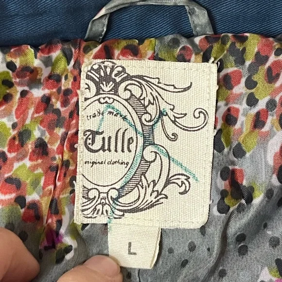 COPY - Anthropologie Tulle 100% cotton pea coat blue jacket large - Picture 6 of 7